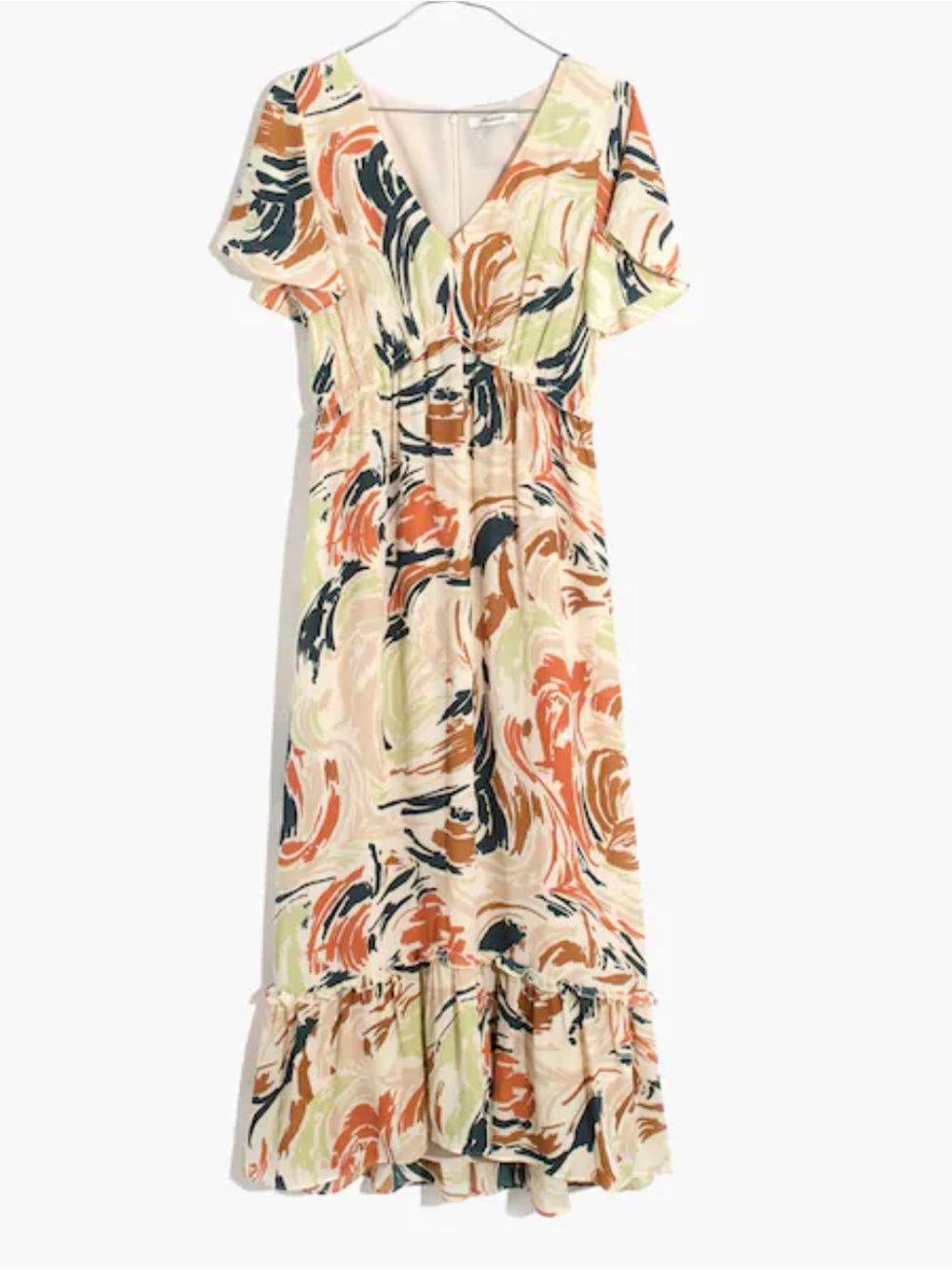 Madewell Flutter Sleeve Ruffle Waist Midi Dress in Brushing Up Print Size 6 - Picture 5 of 16